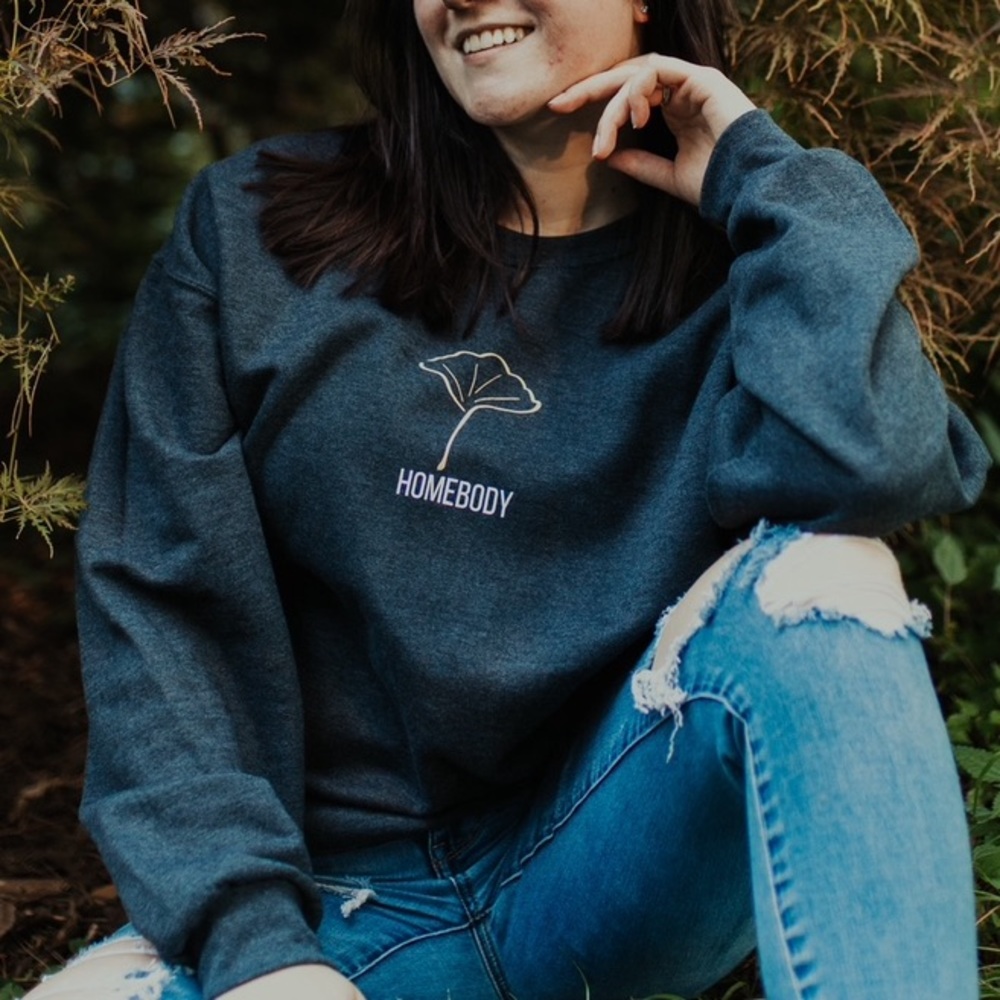 Dark Gray Homebody Gingko Crewneck